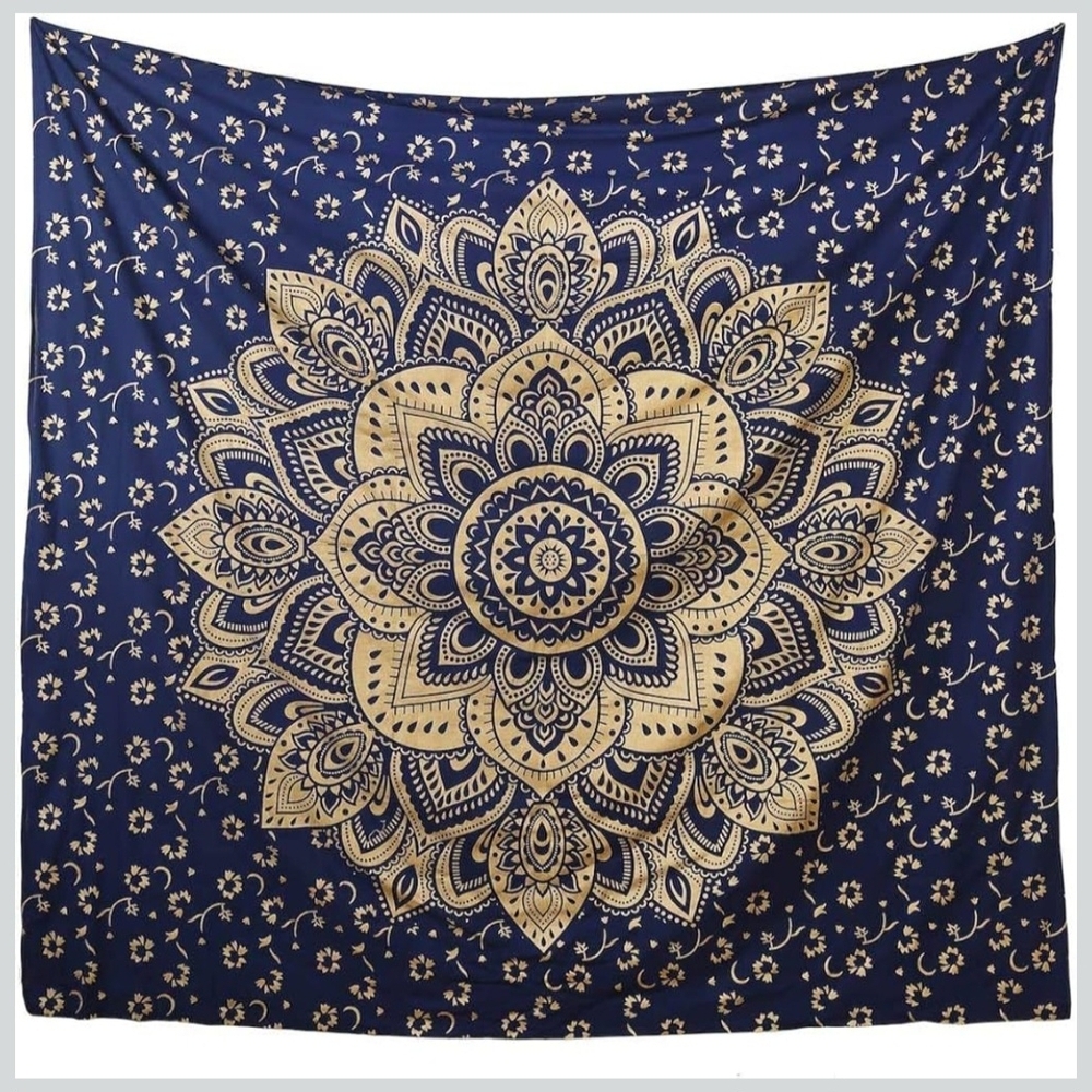 Blue and Gold Mandala Wall Tapestry
